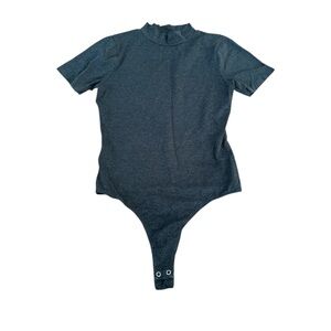 Fashion Nova Thong Dark Gray Short Sleeve Bodysuit size M